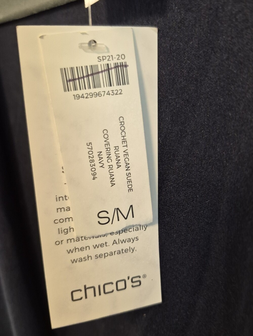 Chico's Ruana Wrap Faux Suede Navy Blue Cover Up Jacket Crochet Size S/M - Picture 13 of 13